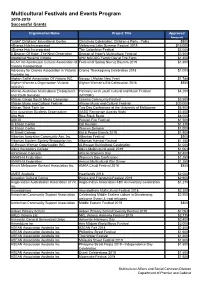 Multicultural Festivals and Events Program 2018-2019 Successful Grants