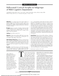 Differential Cortical Atrophy in Subgroups of Mild Cognitive Impairment