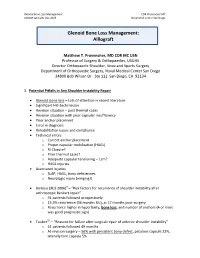Glenoid Bone Loss Management CDR Provencher MT AOSSM Specialty Day 2013 Naval Med Center San Diego