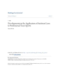 Developments in the Application of Antitrust Laws to Professional Team Sports Maxwell Keith