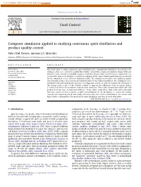 Computer Simulation Applied to Studying Continuous Spirit Distillation and Product Quality Control