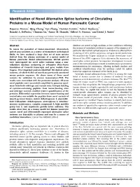 Identification of Novel Alternative Splice Isoforms of Circulating Proteins in a Mouse Model of Human Pancreatic Cancer