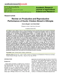 Review on Productive and Reproductive Performance of Exotic Chicken Breed in Ethiopia