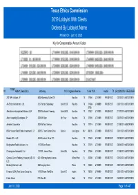 Texas Ethics Commission 2019 Lobbyist with Clients Ordered by Lobbyist Name Printed on Jan 10, 2020 Key for Compensation Amount Codes