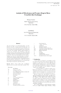 Analysis of Effectiveness and Pressure Drop in Micro Cross-Flow Heat Exchanger