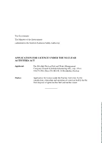 Application for Licence Under the Nuclear Activities Act