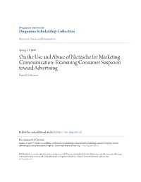 On the Use and Abuse of Nietzsche for Marketing Communication: Examining Consumer Suspicion Toward Advertising Daniel Ulf Assmus