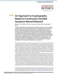 An Approach to Cryptography Based on Continuous-Variable Quantum