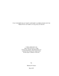 THE CONSUMPTION of DAIRY and DAIRY ALTERNATIVES and the PERCEPTION of DAIRY in COLLEGE STUDENTS a Thesis Submitted to the Kent