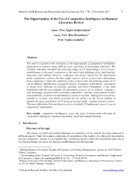 The Opportunities of the Use of Competitive Intelligence in Business: Literature Review