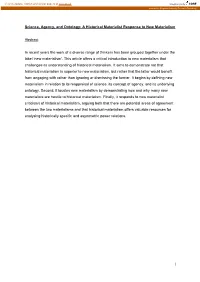 A Historical Materialist Response to New Materialism Abstract