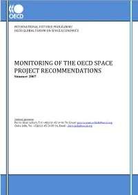 MONITORING of the OECD SPACE PROJECT RECOMMENDATIONS Summer 2007