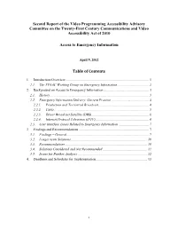 Second Report of the Video Programming Accessibility Advisory Committee on the Twenty-First Century Communications and Video Accessibility Act of 2010