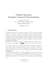 Classical Mechanics Examples (Canonical Transformation)