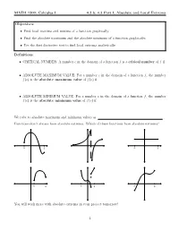 MATH 1300: Calculus I 4.2 & 4.3 Part I, Absolute and Local Extrema