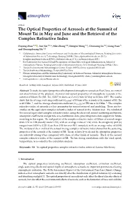The Optical Properties of Aerosols at the Summit of Mount Tai in May and June and the Retrieval of the Complex Refractive Index
