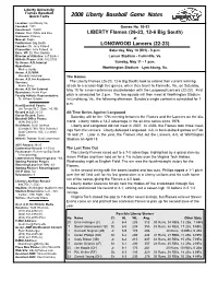 2008 Liberty Baseball Game Notes