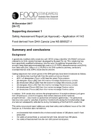 Application A1143: Food Derived from DHA Canola Line NS-B50027-4