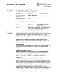 Data Definitions and Data Dictionaries