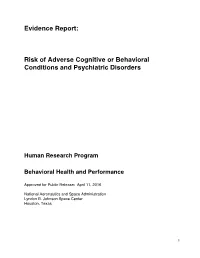 Evidence Report: Risk of Adverse Cognitive Or Behavioral Conditions