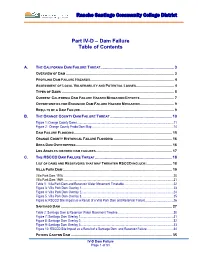 Part IV-D – Dam Failure Table of Contents