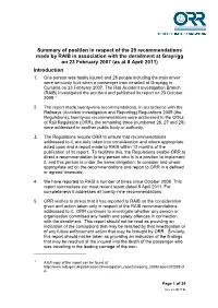 Summary of Position in Respect of the 29 Recommendations Made By