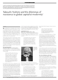 Takeuchi Yoshimi and the Dilemmas of Resistance to Global Capitalist Modernity1