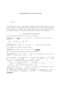ULTRAPRODUCTS in ANALYSIS It Appears That the Concept Of