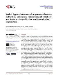 Verbal Aggressiveness and Argumentativeness in Physical Education: Perceptions of Teachers and Students in Qualitative and Quantitative Exploration