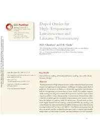 Doped Oxides for High-Temperature Luminescence and Lifetime Thermometry
