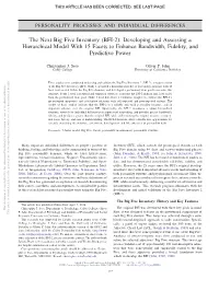 The Next Big Five Inventory (BFI-2): Developing and Assessing a Hierarchical Model with 15 Facets to Enhance Bandwidth, Fidelity, and Predictive Power
