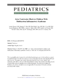 Atrio-Ventricular Block in Children with Multisystem Inflammatory Syndrome