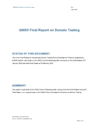 GNSO Final Report on Domain Tasting Date