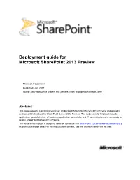 Deployment Guide for Microsoft Sharepoint 2013 Preview