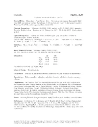 Kieserite Mgso4 • H2O C 2001-2005 Mineral Data Publishing, Version 1
