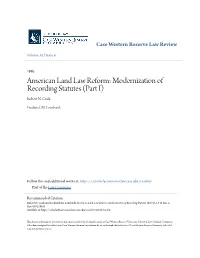 American Land Law Reform: Modernization of Recording Statutes (Part I) Robert N