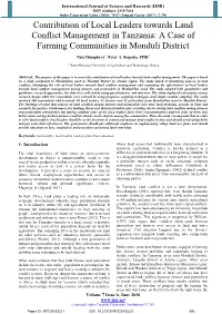 Contribution of Local Leaders Towards Land Conflict Management in Tanzania: a Case of Farming Communities in Monduli District
