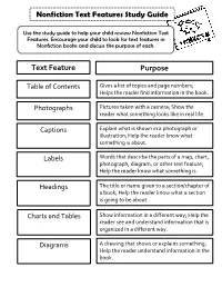 Nonfiction Text Features Study Guide Text Feature Purpose