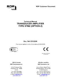 Transducer Amplifier Type S7mz (Option Z)
