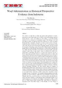 Waqf Administration in Historical Perspective: Evidence from Indonesia