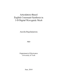 Articulatory-Based English Consonant Synthesis in 2-D Digital Waveguide Mesh