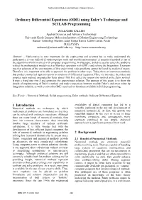 Ordinary Differential Equations (ODE) Using Euler's Technique And
