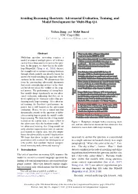 Avoiding Reasoning Shortcuts: Adversarial Evaluation, Training, and Model Development for Multi-Hop QA