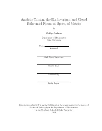 Analytic Torsion, the Eta Invariant, and Closed Differential Forms on Spaces of Metrics