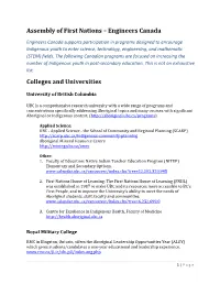 Assembly of First Nations – Engineers Canada Colleges and Universities