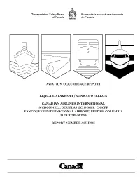 Aviation Occurrence Report Rejected Take-Off/Runway