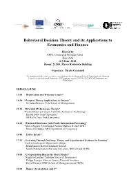 Behavioral Decision Theory and Its Applications to Economics and Finance
