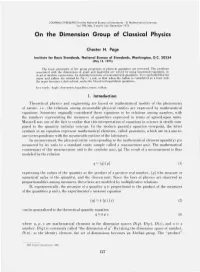 On the Dimension Group of Classical Physics