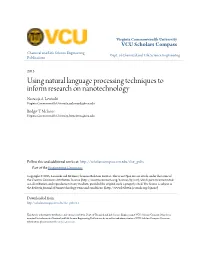 Using Natural Language Processing Techniques to Inform Research on Nanotechnology Nastassja A