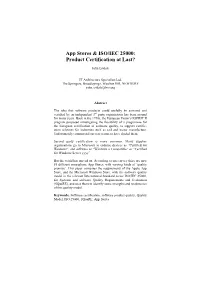 App Stores & ISO/IEC 25000: Product Certification at Last?